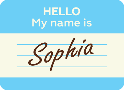 illustration of a name tag that says hello my name is sophia